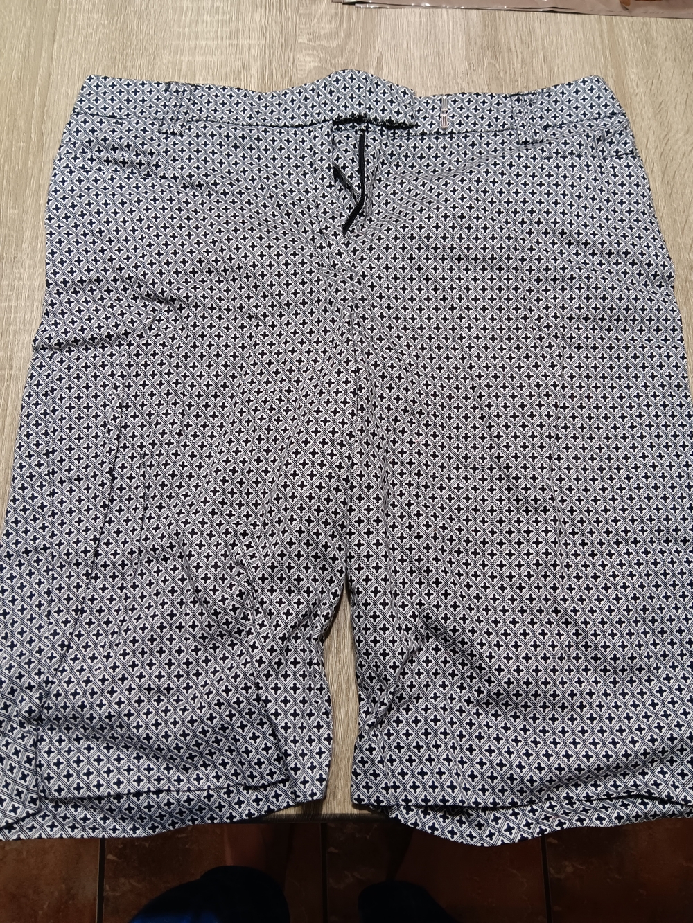 George Navy and White Geometric Print Bermuda Shorts
